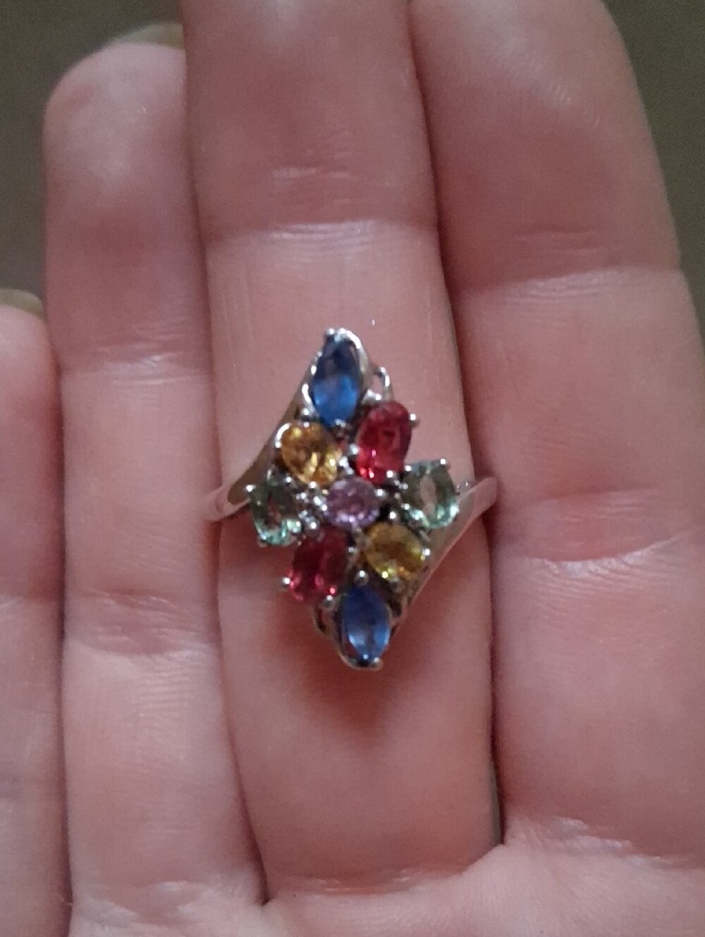 Multicolor Floral Cluster Sterling Ring - Size 7 - Picture 3 of 3
